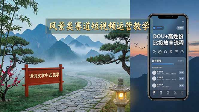 图片[1]-风景类赛道短视频运营教学：诗词文学中式美学，新号养号对标账号定位，DOU+高性价比投放全流程-星辰轻创网