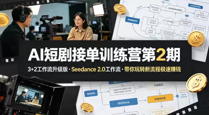 AI短剧接单训练营第2期，3+2工作流升级版，Seedance 2.0工作流，带你玩转新流程极速賺钱