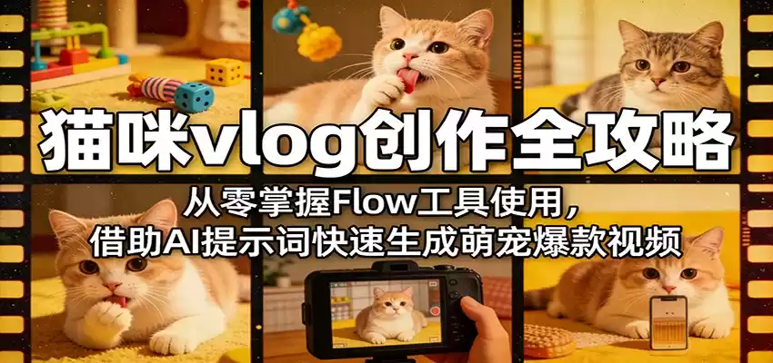 图片[1]-猫咪vlog创作全攻略：从零掌握Flow工具使用，借助AI提示词快速生成萌宠爆款视频-巴七创客网