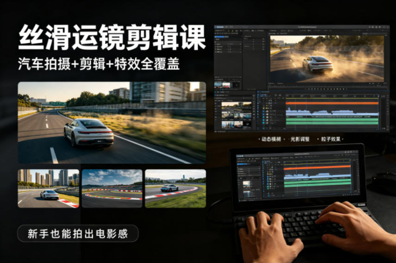 大叔丝滑运镜剪辑课，汽车拍摄+剪辑+特效全覆盖，新手也能拍出电影感-星辰轻创网