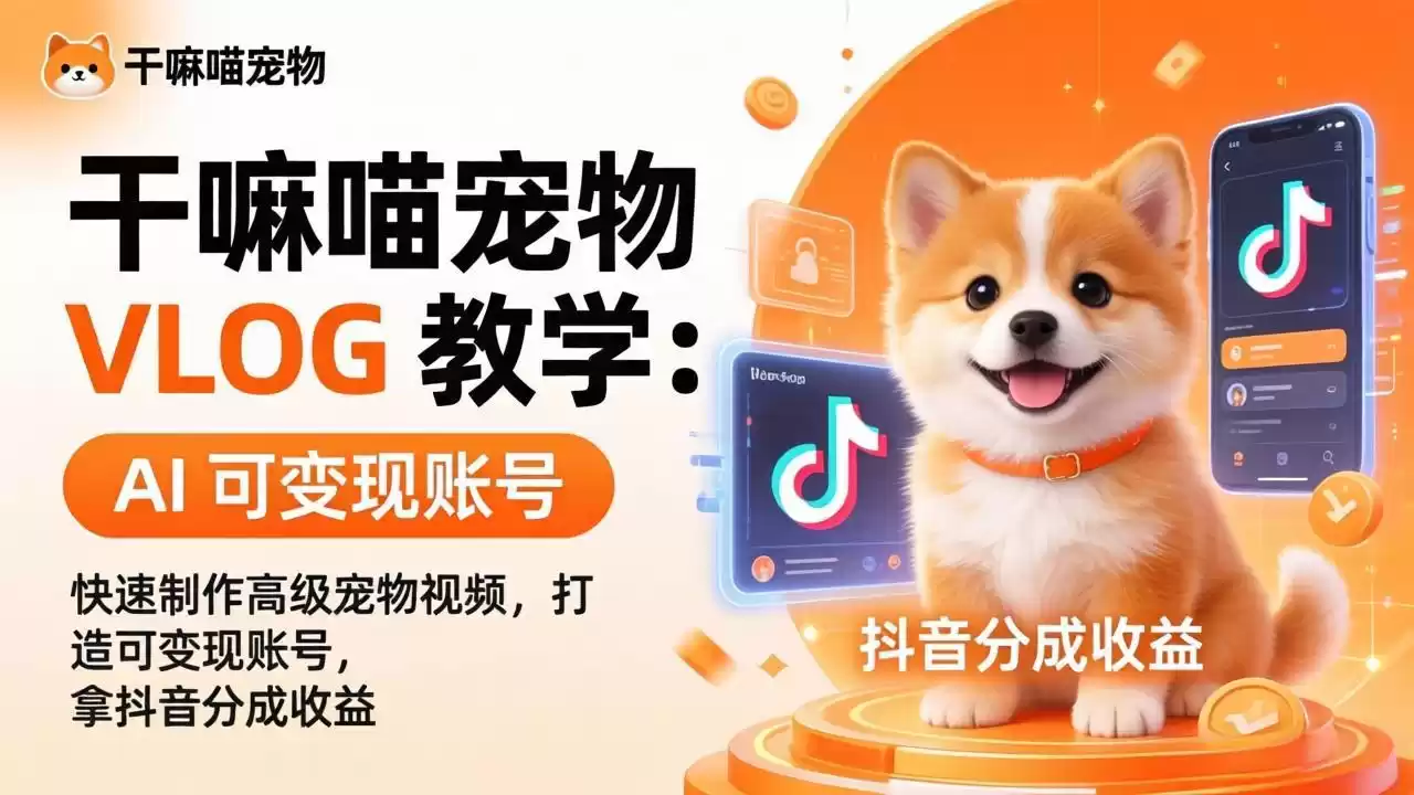 图片[1]-干嘛喵宠物 VLOG 教学：AI 快速制作高级宠物视频，打造可变现账号，拿抖音分成收益-星辰轻创网