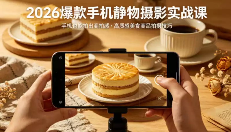 2026爆款手机静物摄影实战课，手机也能拍出商拍感，学会拍出高质感美食商品-星辰轻创网
