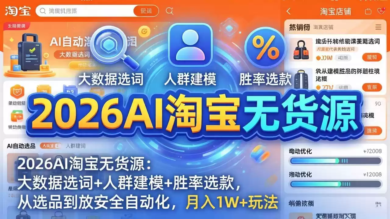 图片[1]-2026AI淘宝无货源-4月更新：大数据选词+人群建模+胜率选款，从选品到放大全自动化，月入1W+玩法-星辰轻创网