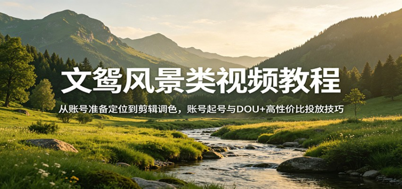 文鸳风景类视频教程：从账号准备定位到剪辑调色，账号起号与DOU+高性价比投放技巧-星辰轻创网