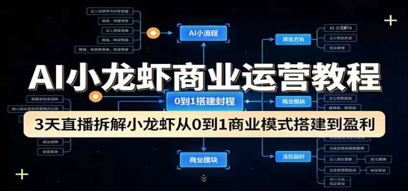 AI小龙虾商业运营教程：3天直播拆解小龙虾从0到1商业模式搭建到盈利-星辰轻创网