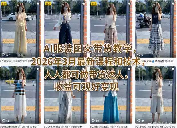 AI服装图文带货教学，2026年3月最新课程和技术，人人都可做带货达人，收益可观好变现-星辰轻创网