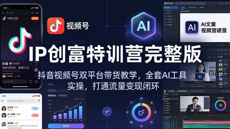 IP创富特训营完整版：抖音视频号双平台带货教学，全套AI工具实操，打通流量变现闭环-星辰轻创网
