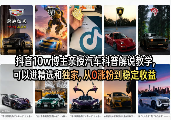 抖音10w博主亲授汽车科普解说教学，可以进精选和独家，从0涨粉到稳定收益(详细视频课程+1T素材)-星辰轻创网