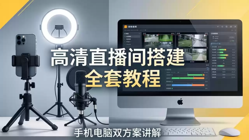 高清直播间搭建全套教程，手机电脑双方案讲解，设备选型调试多机位实操教学-星辰轻创网