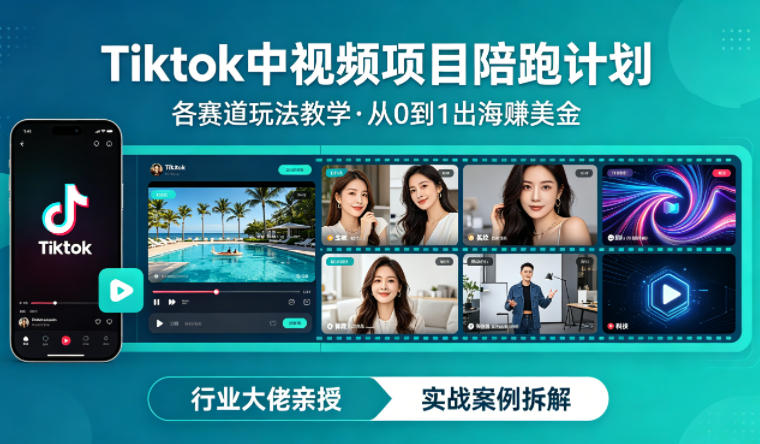 某大佬的Tiktok中视频项目陪跑，涵盖TK各个赛道玩法教学，从0到1出海賺美金-星辰轻创网