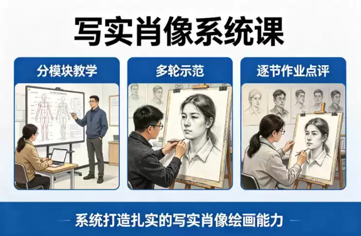 写实肖像系统课，全程分模块教学+多轮示范+逐节作业点评，系统打造扎实的写实肖像绘画能力-星辰轻创网