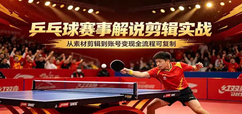 乒乓球赛事解说剪辑实战，从素材剪辑到账号变现全流程可复制-星辰轻创网
