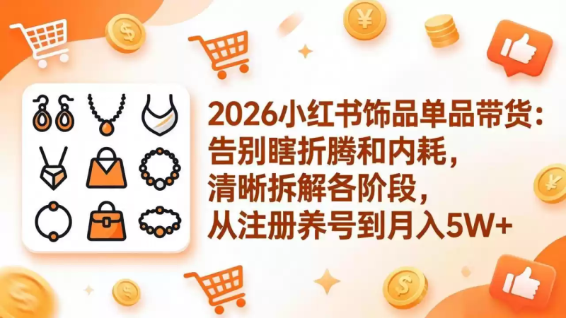 2026小红书饰品单品带货：告别瞎折腾和内耗，清晰拆解各阶段，从注册养号到月入5W+-星辰轻创网