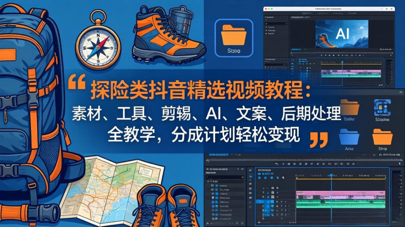 探险类抖音精选视频教程：素材、工具、剪辑、AI、文案、后期处理全教学，分成计划轻松变现-星辰轻创网