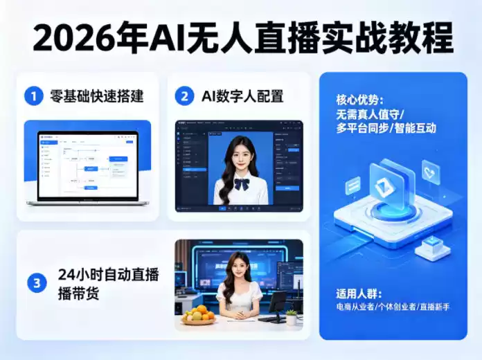 2026年AI无人直播实战教程，零基础也能快速搭建AI数字人无人直播间，实现24小时自动直播带货-星辰轻创网